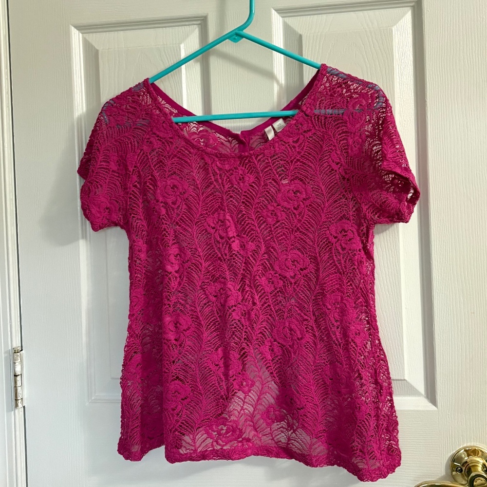 💖 LC Lauren Conrad Fuchsia Lace Top | Size XS